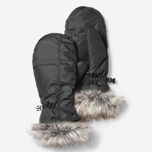 Eddie Bauer Black Mittens with Faux Fur Trim